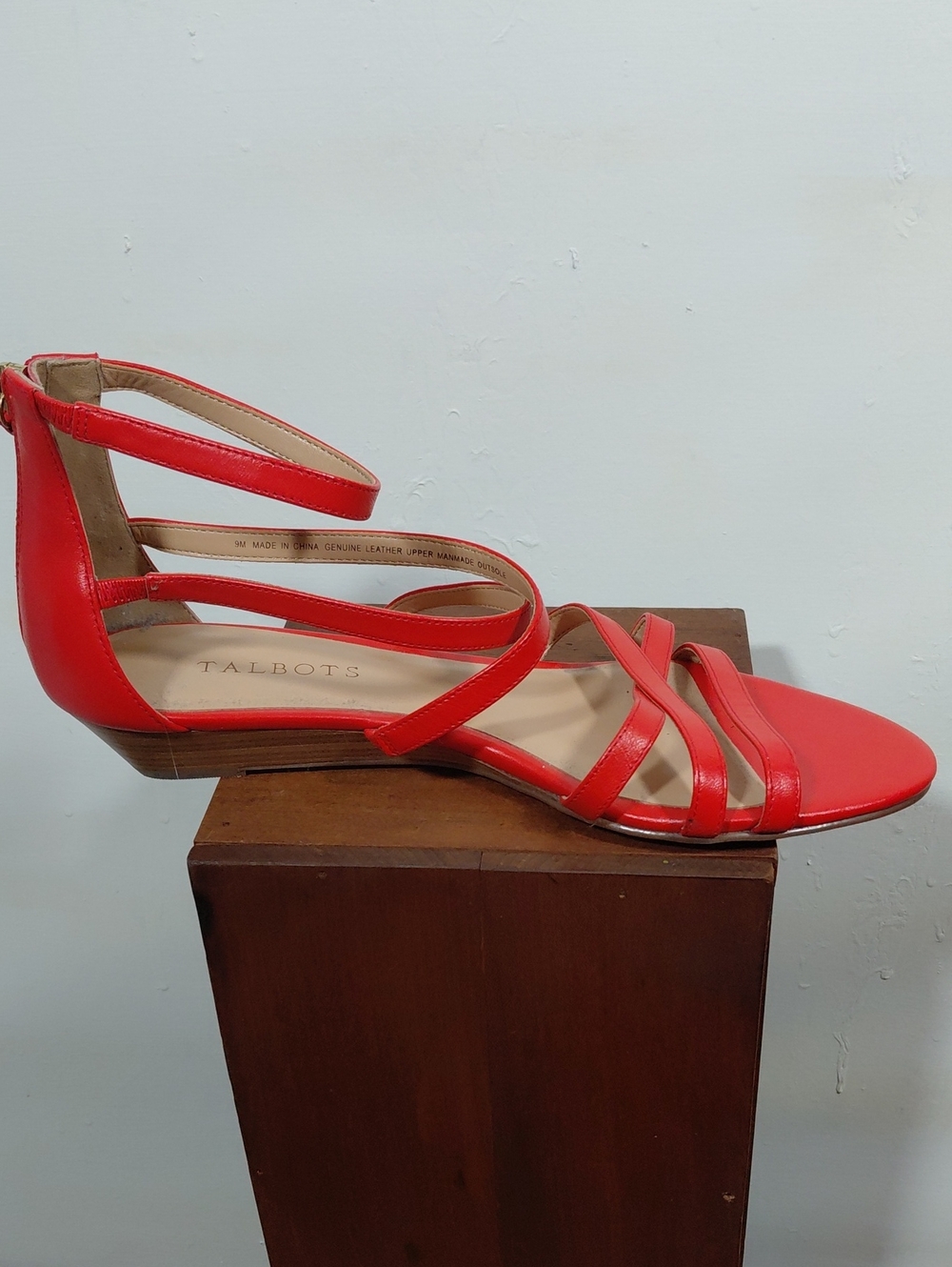 Talbots Red Open Toe Multi-Strap Low Wedge Zip Back Sandals Size 9M